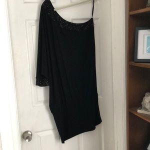Asymmetrical black evening dress